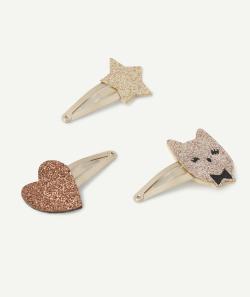 Lot de 3 barrettes bébé fille couleur dorée avec motifs brillants - TU