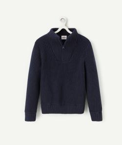 Pull tricot garçon au col montant bleu marine - 4 A