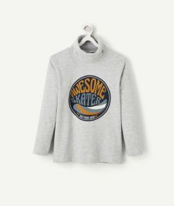 Sous-pull manches longues garçon en coton biologique gris motif skater - 4 A