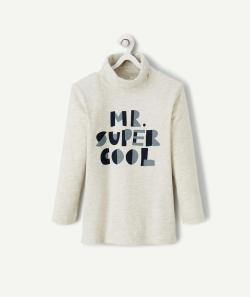 Sous-pull col roulé garçon gris chiné clair avec message - 12 A