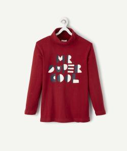 Sous-pull col roulé garçon rouge avec message - 10 A
