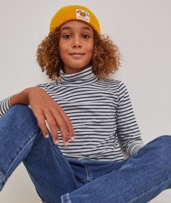 Sous-pull manches longues garçon en coton biologique à rayures gris et bleu - 2-3 A