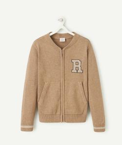 Gilet garçon zippé marron avec lettre brodée - 5 A
