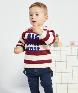 Sweat bébé garçon rayé en fibres recyclées message en bouclettes - 18 M