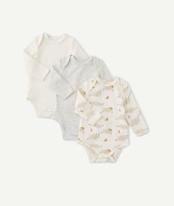 Lot de 3 bodies écru et gris en coton biologique - 6 M