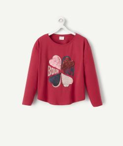 T-shirt fille rose en coton biologique avec coeurs en sequins réversibles - 12 A