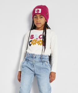 T-shirt fille blanc en coton bio message et fleurs en bouclettes - 5 A