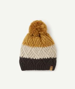 Bonnet en tricot garçon en fibres recyclées ocre beige et marron - 6-8 A
