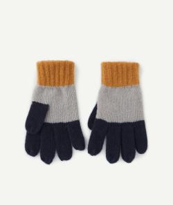 Gants tricot garçon en fibres recyclées bleu gris et marron à rayures - 10-14 A