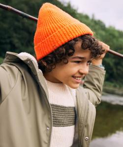 Bonnet en tricot garçon en fibres recyclées orange - 2-4 A