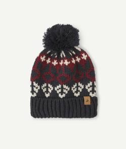 Bonnet garçon en fibres recyclées marine bordeaux et blanc - 6-8 A