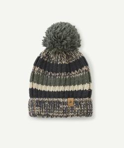 Bonnet en tricot garçon en fibres recyclées nuances de bleu avec pompon - 10-14 A