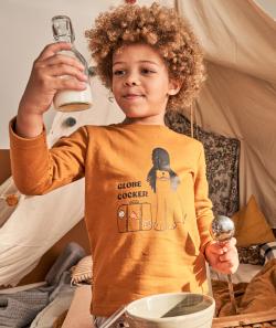 Pyjama garçon en coton bio marron et gris thème globe cocker - 3 A