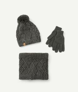 Set en tricot garçon en fibres recyclées gris moucheté - 2-4 A