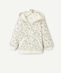 Gilet zippé bébé garçon en fibres recyclées écru imprimé ours - 6 M