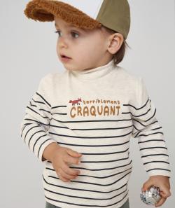 Sous-pull bébé garçon en coton bio gris chiné à rayures - 12 M