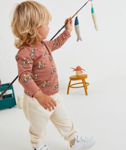Pantalon sarouel bébé garçon en fibres recyclées et velours écru - 6 M