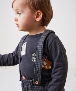 T-shirt bébé garçon en coton bio gris foncé motifs chiens - 12 M
