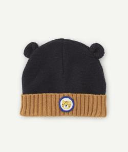 Bonnet bébé garçon en tricot bleu marine avec patch - 3-9 M
