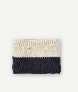 Snood tricot bébé garçon en fibres recyclées beige et bleu marine - 3-9 M