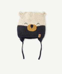 Bonnet en maille bébé garçon avec ourson polaire en fibres reyclées - 3-9 M