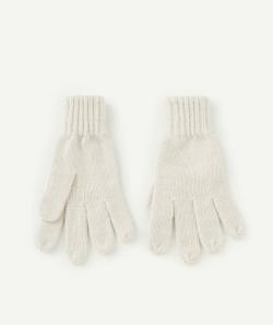 Paire de gants fille en fibres recyclées écru - 10-14 A