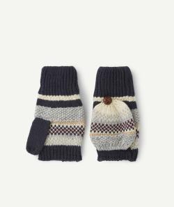Moufles tricot fille en fibres recyclées bleues avec détails - 2-4 A
