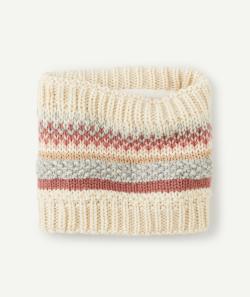 Snood tricot bébé fille en fibres recyclées beige aux détails roses - 12-24M