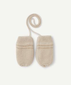 Moufles bébé fille en fibres recyclées beige et détails pailletés - 3-9 M