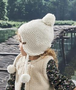 Bonnet tricot bébé fille péruvien en fibres recyclées blanc et pailleté - 12-24M