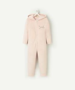 Surpyjama polaire fille en fibres recyclées rose pâle avec motif chat - 6 A