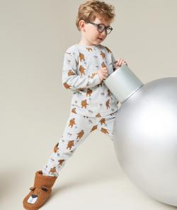 Pyjama garçon en velours gris avec imprimé ours - 5 A