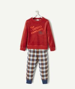 Pyjama en velours garçon rouge et bleu thème train - 10 A