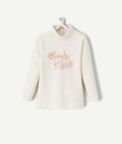 Sous-pull bébé fille col roulé en coton bio écru et message pailleté - 12 M