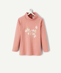 Sous-pull bébé fille col roulé en coton bio rose et message pailleté - 3 M