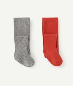 Lot de 2 collants en tricot bébé fille gris foncé et rouille - 15-17