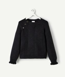 Pull fille en maille et fibres recyclées noir pailleté - 10 A