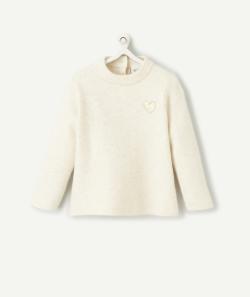 Pull bébé fille en fibre recyclées écru chiné coeur couleur dorée - 18 M