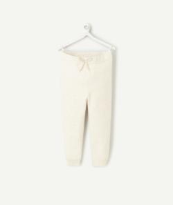 Pantalon droit bébé fille en fibres recyclées et maille compacte écru - 3 M