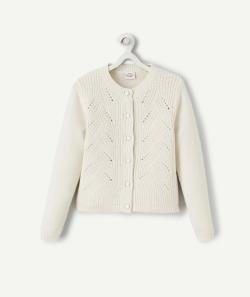Gilet fille en maille ajouré écru avec boutons - 5 A