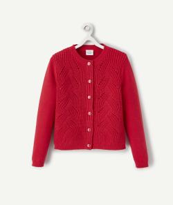 Gilet fille en maille ajouré rose fushia avec boutons - 2-3 A