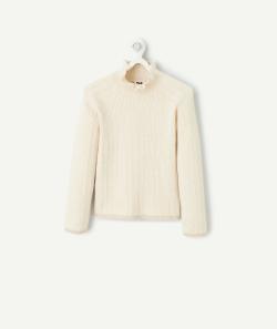 Pull fille en coton bio écru aux détails ajourés - 14 A