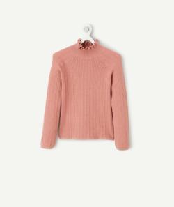 Pull fille en coton bio vieux rose aux détails ajourés - 5 A