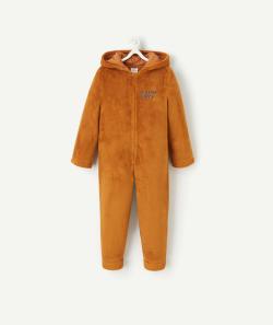 Surpyjama polaire garçon en fibres recyclées marron à capuche avec oreilles - 6 A