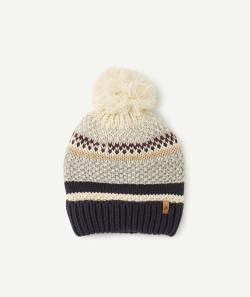 Bonnet avec pompon en tricot fibres recyclées bleu écru rose et détails pailletés - 2-4 A
