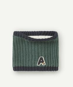 Snood en tricot garçon en fibres recyclées vert et bleu avec patch brodé - 2-6 A