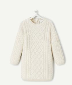 Robe pull bébé fille en tricot écru et détails couleur dorée - 24 M