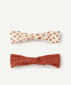 Lot de 2 bandeaux bébé fille à côtes terracotta et fleuri - TU