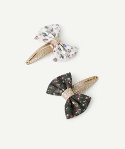 Lot de 2 barrettes fille avec imprimé fleuri verte et blanche - TU