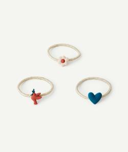 Lot de 3 élastiques couleur dorée avec patch en gomme rouille vert et écru - TU